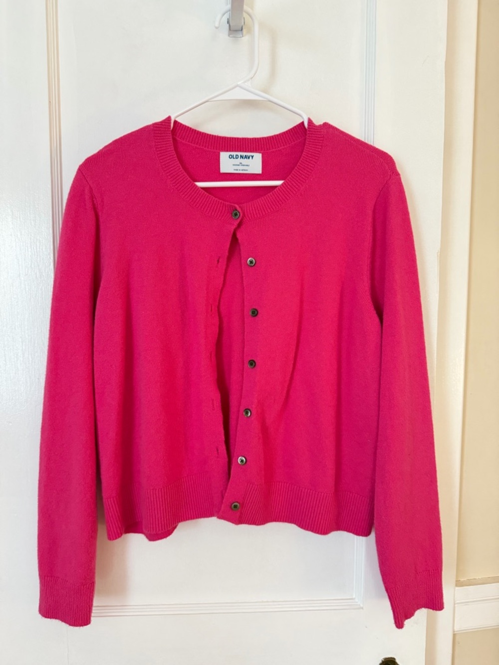 Old Navy Bright Pink Button-Front Crewneck Cardigan